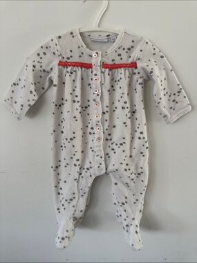 Mexx White Footed Soft And Cozy One-Piece with Gray Dot Print and Red Trim Lace